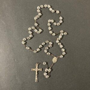 Vintage Clear Glass Crystal Bead 21" Sterling Silver Rosary